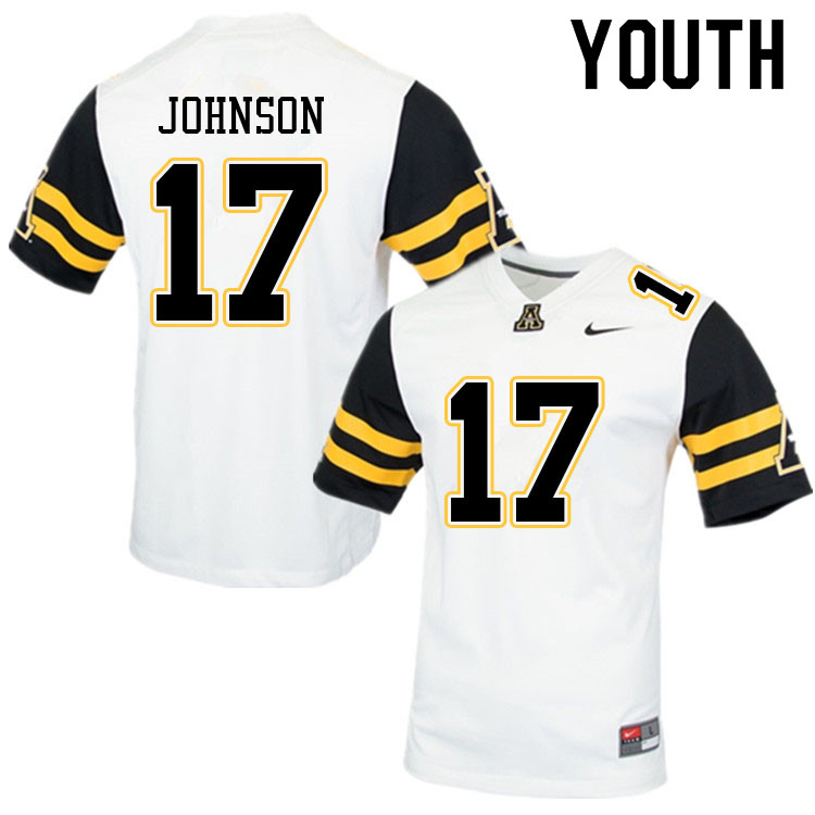 Youth #17 Isaac Johnson Appalachian State Mountaineers College Football Jerseys Sale-White - Click Image to Close